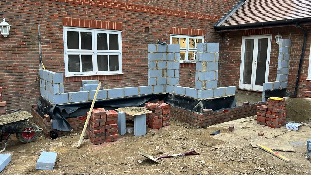 Extension Build in progress, brickwork and blockwork in Surrey Hampshire and London